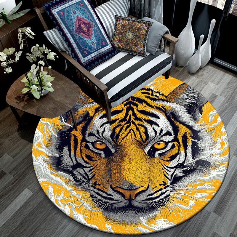 Golden Tiger Round Area Rug,Carpet Rug for Living Room Bedroom Sofa Playroom Decor,Non-slip Floor Mat