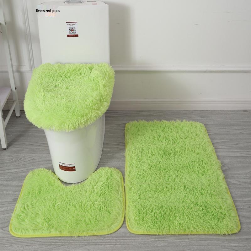 Zestaw mat łazienkowych antypoślizgowych w stylu skandynawskim - Mata podłogowa z PVC z wełny jedwabnej, Toaleta, Wanna, 3-częściowy.