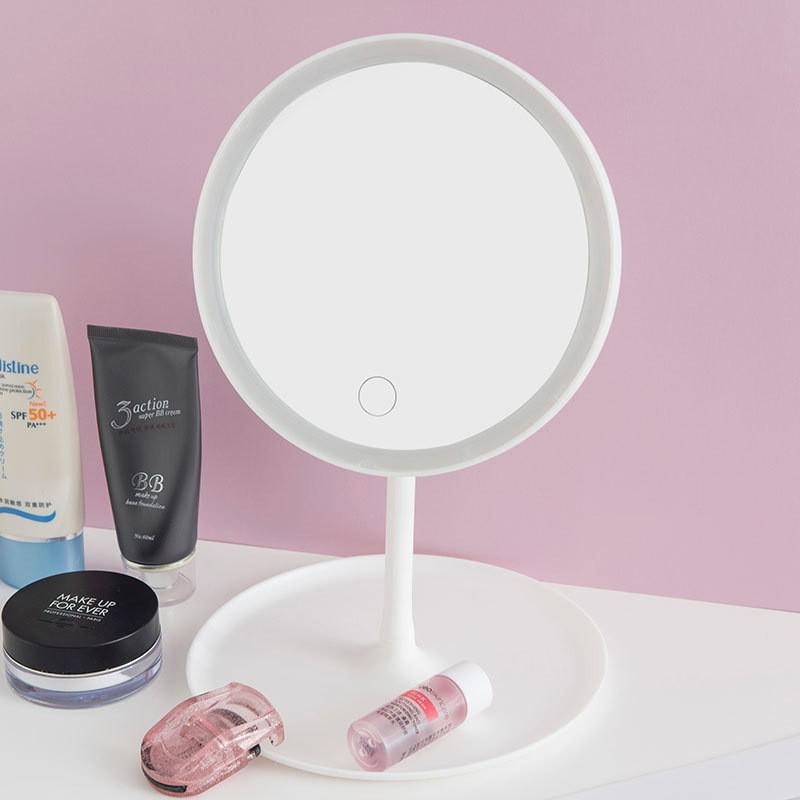 Rechargeable LED Makeup Mirror with Adjustable Three-Color Natural Light and One-Touch Control for Dressing Table