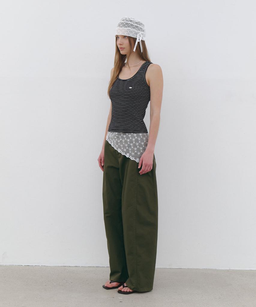 CLUNY Volume Curved Wide Cotton Pants - Khaki