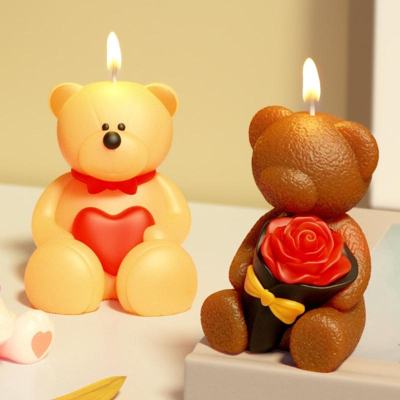 Rose Bunnies Bear Silicone Molds for Making Candle Soap Chocolate Candy Cake Fondant Decoration Gypsum Silicone Molds