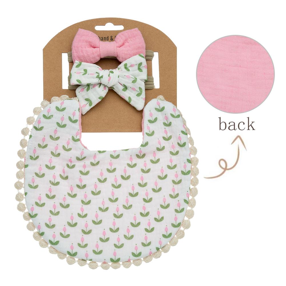 Baby Flower Bibs & Headbands Bow Nylon Hairbands Double Side Saliva Towel Feeding Burp Cloth Scarf Boys Girls Headwear