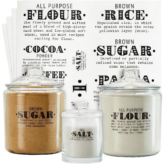 Talented Kitchen Preprinted Pantry Labels - Waterproof Kitchen Organization & Food Storage Labels - Flour, Sugar & Cornmeal Vinyl Sticker Set - 36