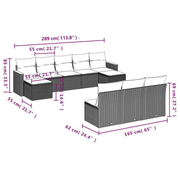 VidaXL Garden Lounge Set with Cushions 10 Pcs, Patio Sofas, Patio Furniture Set, Outdoor Furniture, Beige 3258790