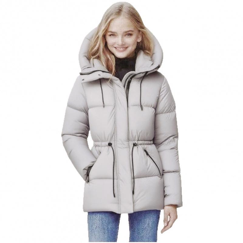 European & American Women's Mid-Length Hooded Down Cotton Jacket - Slimming, Thick, and Trendy Coat.