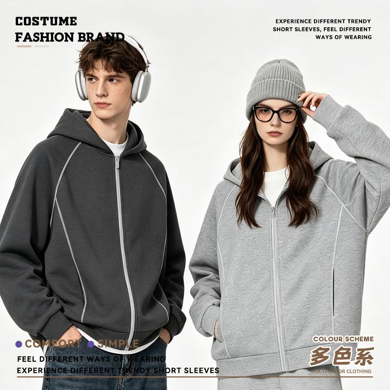 Autumn and winter heavy jelly cotton Hasselblad line hooded zipper jacket design sense air layer sweater women