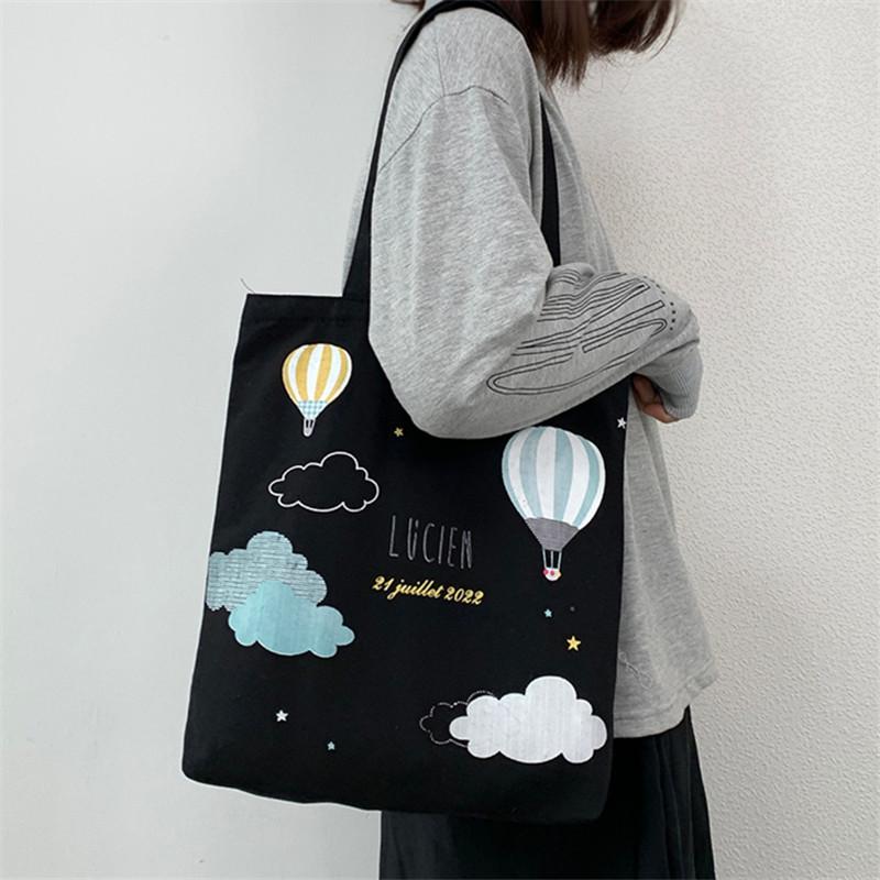 Cute Carto Bear Print Canvas Tote Bag, Large Capacity Handbag Women Shoulder Bag, Literary Teen Student School Bags Handbag
