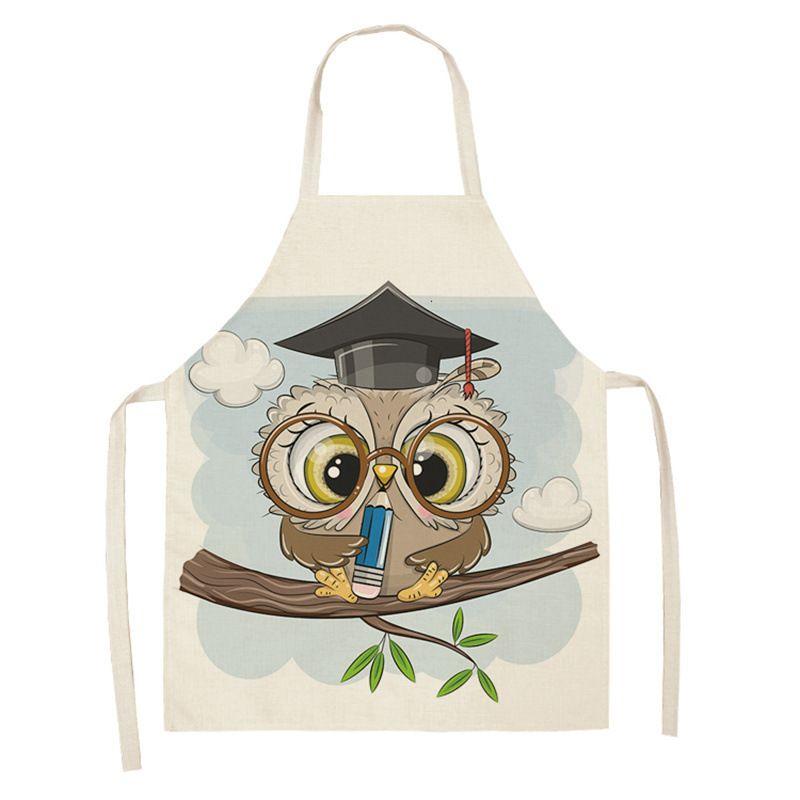 Owl Sleeveless Chef Apron Linen Floral Print Kitchen Decoration Apron Women'S Home Cooking Baked Waist Bib