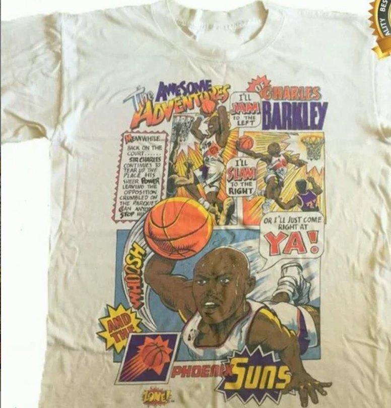 Vintage Charles Barkley Comic Caricature White T-shirt S