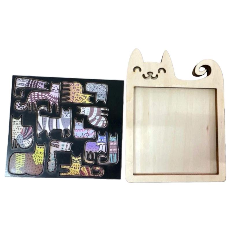 1PCS Wooden Cat Shape Puzzles Mini Irregular Animal Cat Pieces Table Games Montessori Kids Creative Educational Toy
