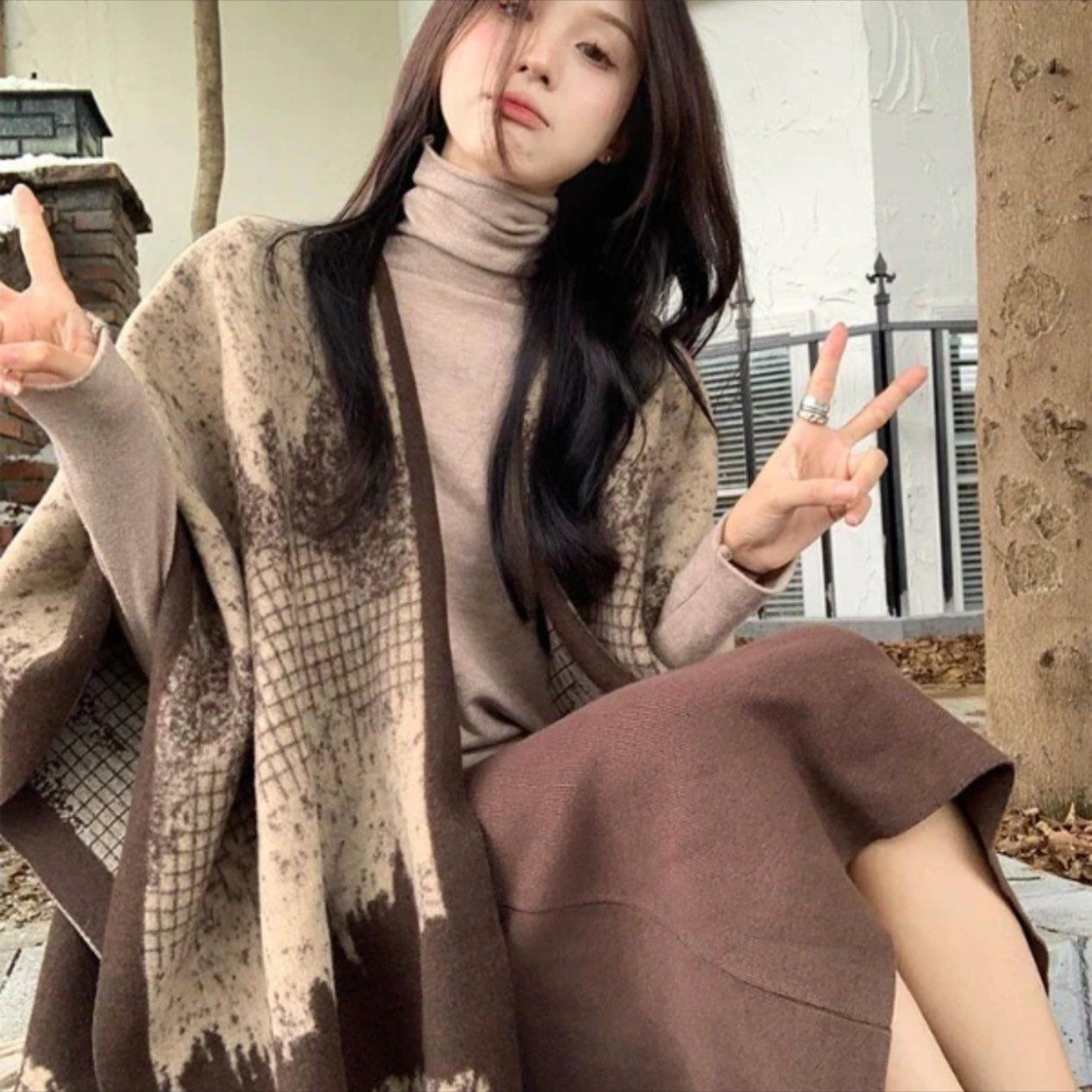 

Женский клетчатый шарф с кисточками: Осень и зима, универсальная, теплая, плотная, для студентов и пар Large size shawl