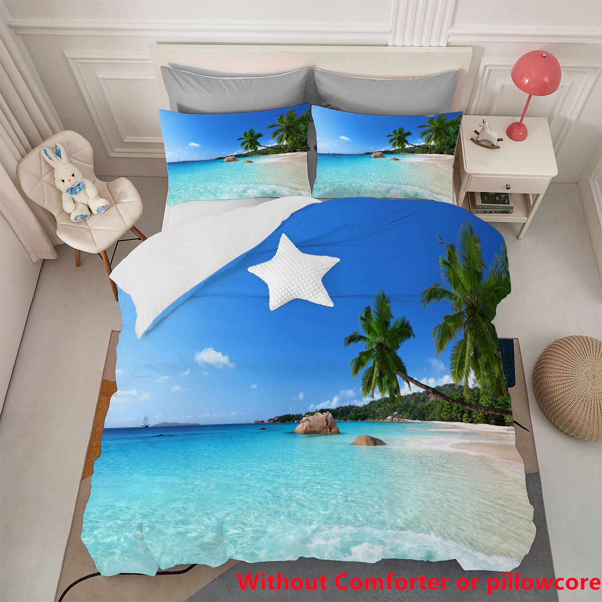

Seaside Vacation Wind 3D Digital Printing Quilt Cover, Bedding Home Textile Three-Piece Set, Come To Map Customization 135 * 200cm 50 * 80cm * 1 two-piece set