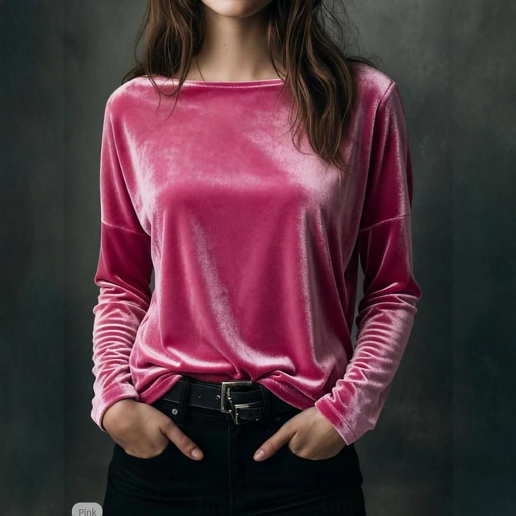 Women's Fashion Velvet Round Neck Long Sleeve Loose Pullover Top