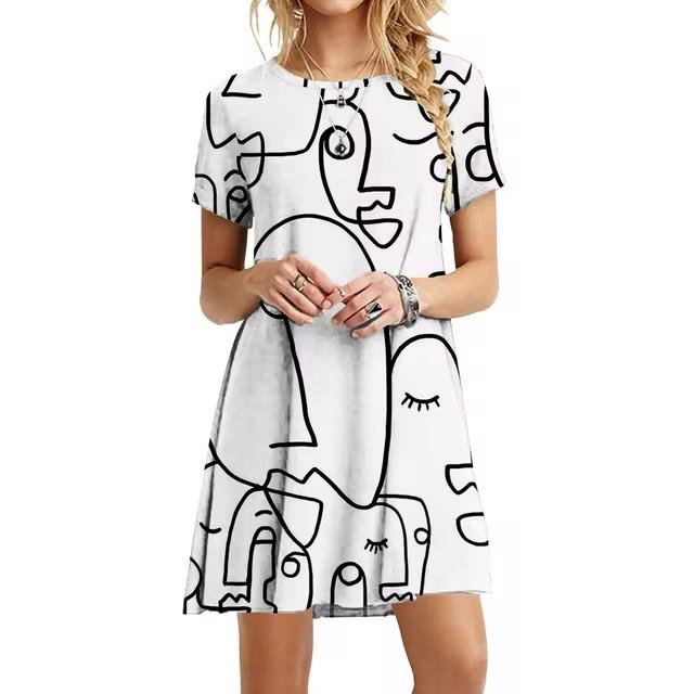 Vacation Short Sleeve T-Shirt Dress Women 3D Print Loose Plus Size Beach Dresses