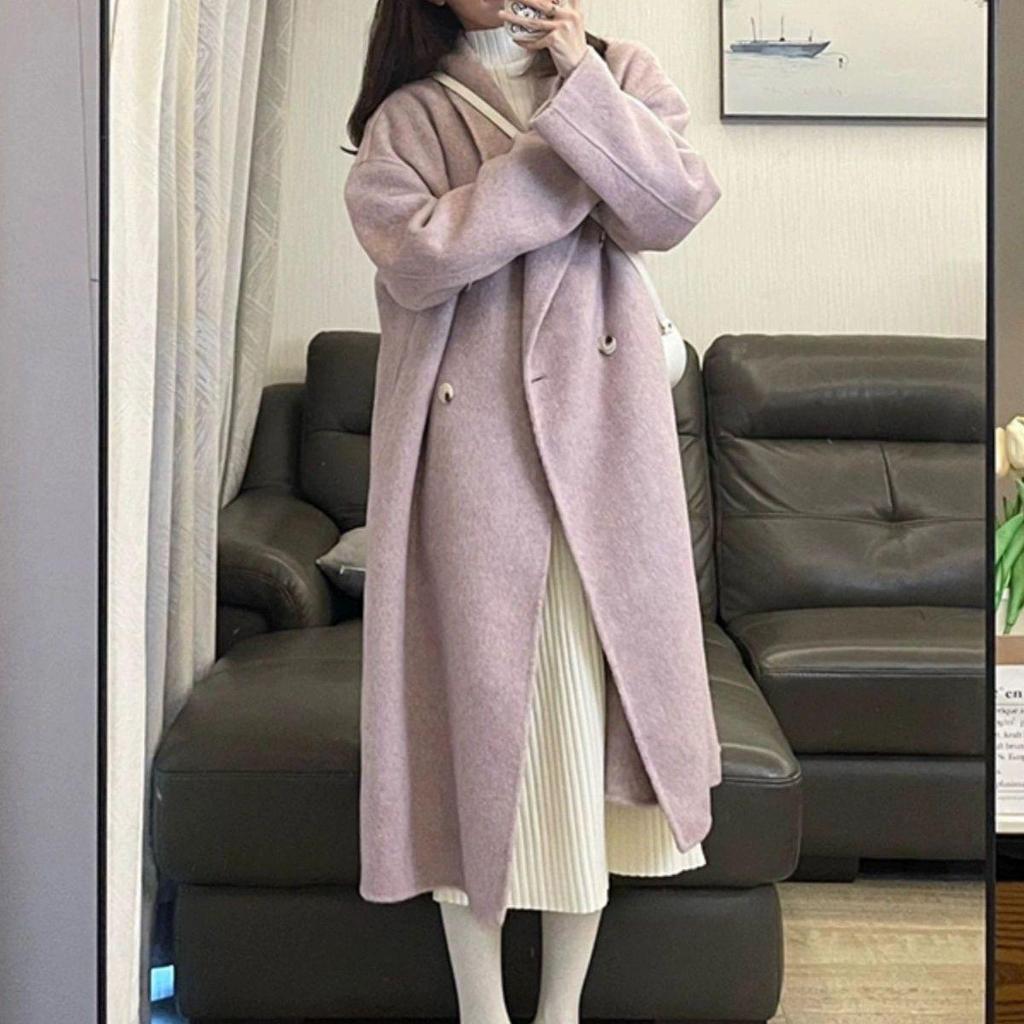 Women's Korean Style Double-Sided Wool Coat - Fashionable, Loose, Slimming, Versatile, Mid-Length, Lazy Style