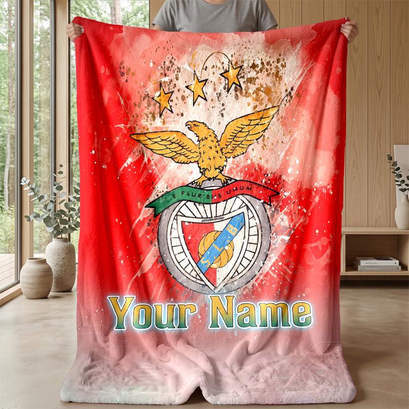 Benfica FC Benutzerdefinierter Text Flanell-Kuscheldecke, Leichte Gemütliche Bett- Sofa-Decke