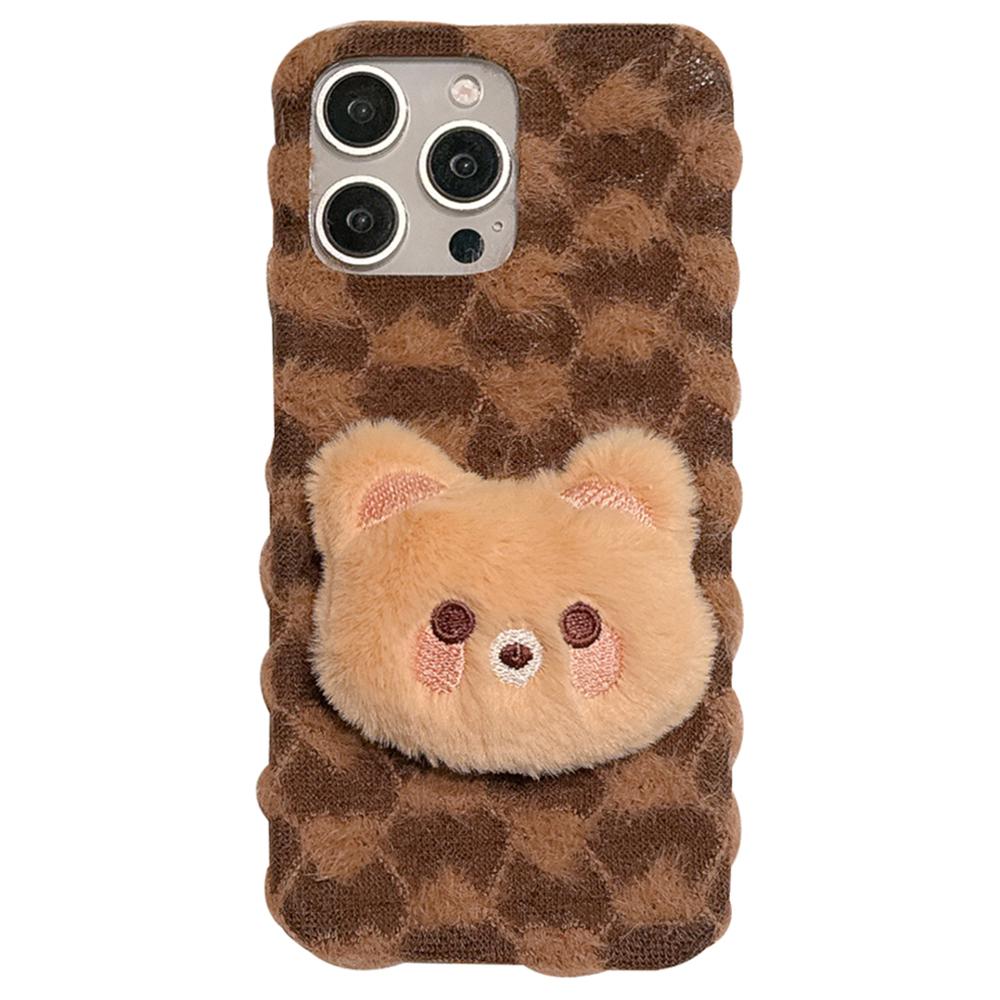 

Чехол для iPhone 16 Pro Max Милый Пушистый Теплый Плюшевый Жесткий ПК Зимний Чехол для Телефона Bear