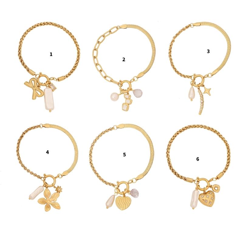 Heart Pendant Bracelet Trendy Flower Chain Jewelry Stainless Steel Texture Suitable for Casual and Special Occasion