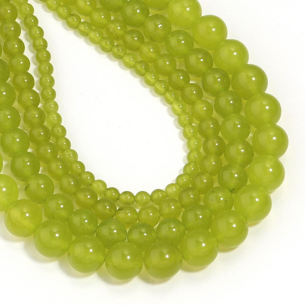 1 Strand 4/6/8/10mm Natural Olive Green Chalcedony Stone Beads Round Loose Jade Beads For Jewelry Making DIY Bracelet Necklace