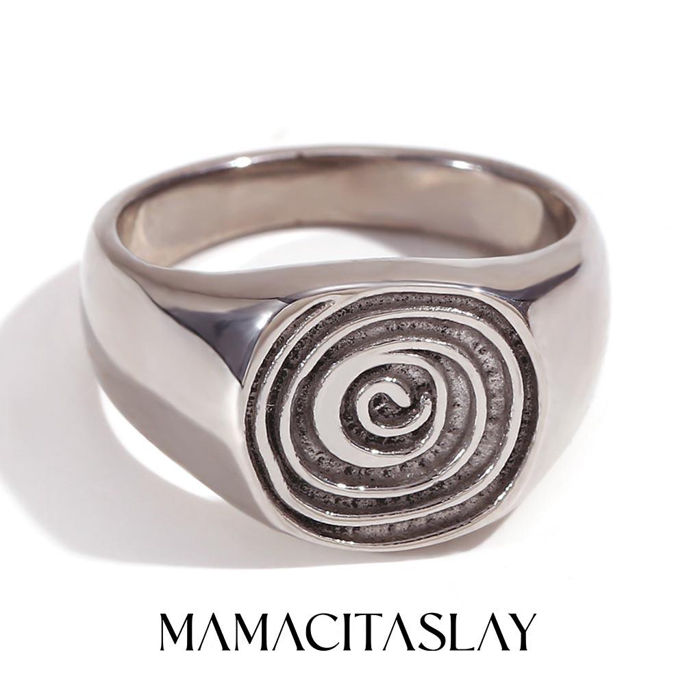 MamacitaSlay 2026 New Design Spool Spiral Texture Rings 18K Gold Plated Stainless Steel Waterproof Jewelry Women's Simple Gift