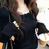 Korean Sweet Temperament Plush Women's Ruffle Round Neck Long Sleeve Top for Autumn/Winter