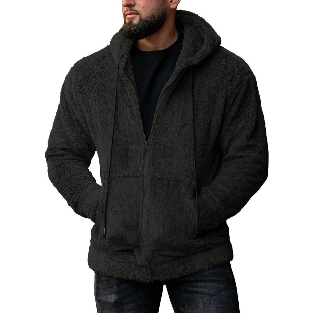 Men's Autumn Fleece Hoodie Coats Solid Hooded Jackets Casual Loose Zipper Pocket Hoody Outwear Male Outdoor Sports Coats