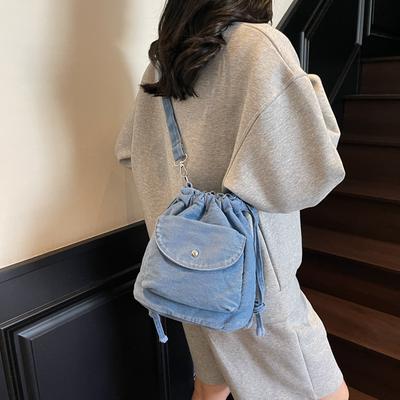 Sac bandoulière en jean grande capacité pour femme Sac d'épaule pour le cours et les trajets
