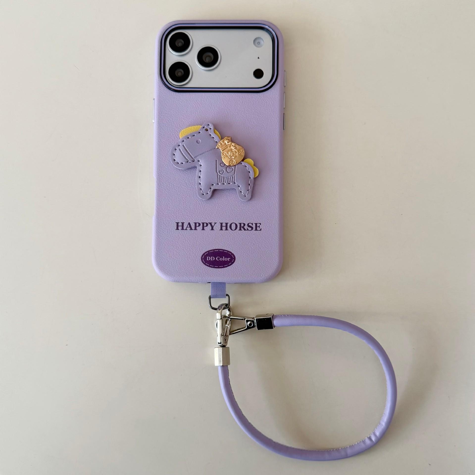 

Apple iPhone 17 Leather Metal Horsehide Texture Case with Hand Strap, Compatible with iPhone 16 Soft Protective Case. iPhone 17 Air