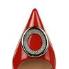Mode Damen Schuhe Lackleder Flacher Ausschnitt Spitz Metall Strass Schnalle Einzelne Schuhe Damen High Heels