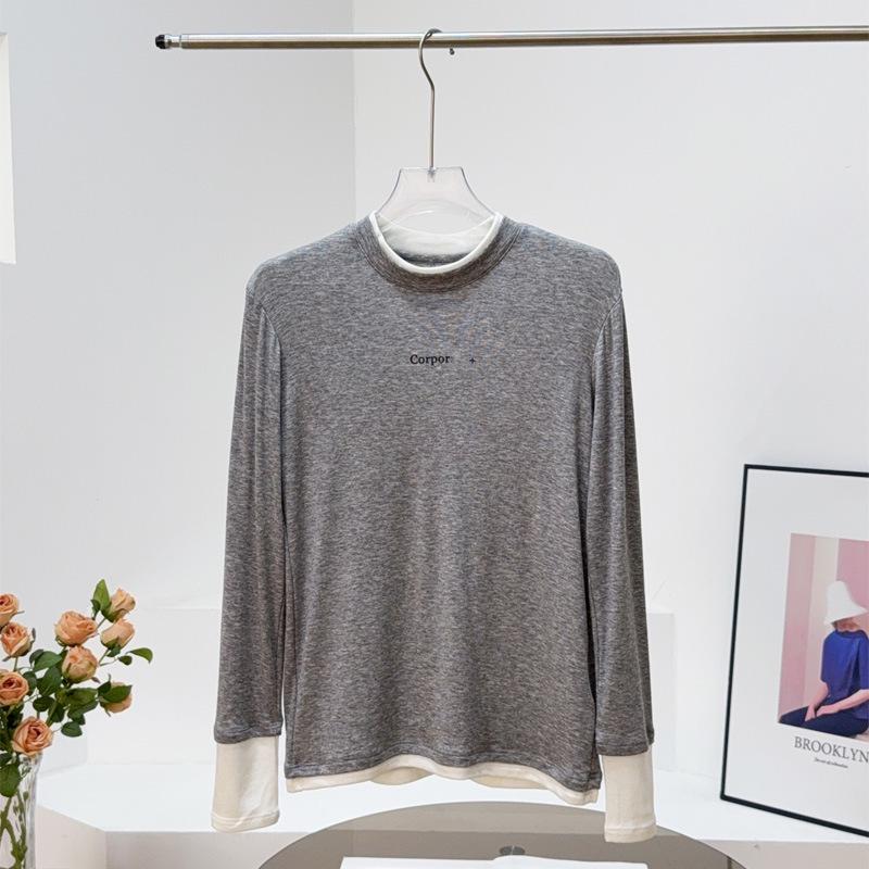 

MO25 Осенняя футболка свободного кроя с цветными блоками, круглым вырезом и длинными рукавами, с эффектом многослойности Medium