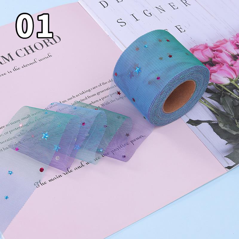 25 Yards Sequin Rainbow Star Moon Mesh Lace Trim Ribbon Fabric Wedding Dress DIY Bow Birthday Party Decoration Crafts