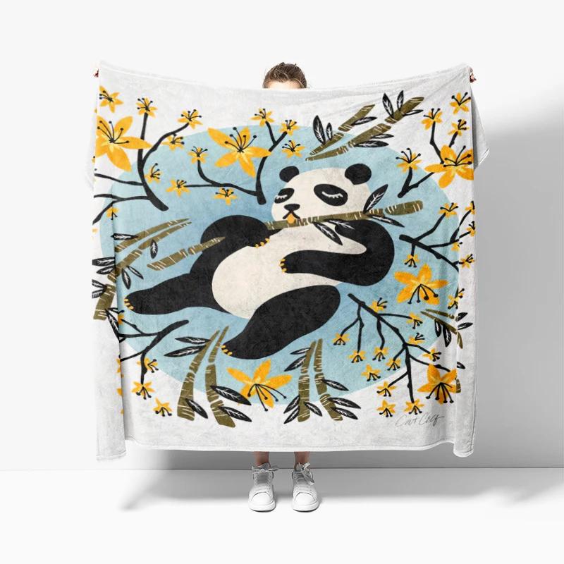 Home decoration plush Sofa blanket Pandas and Flowers Bedspread on the bed anime fluffy soft blankets thick blanket for winte