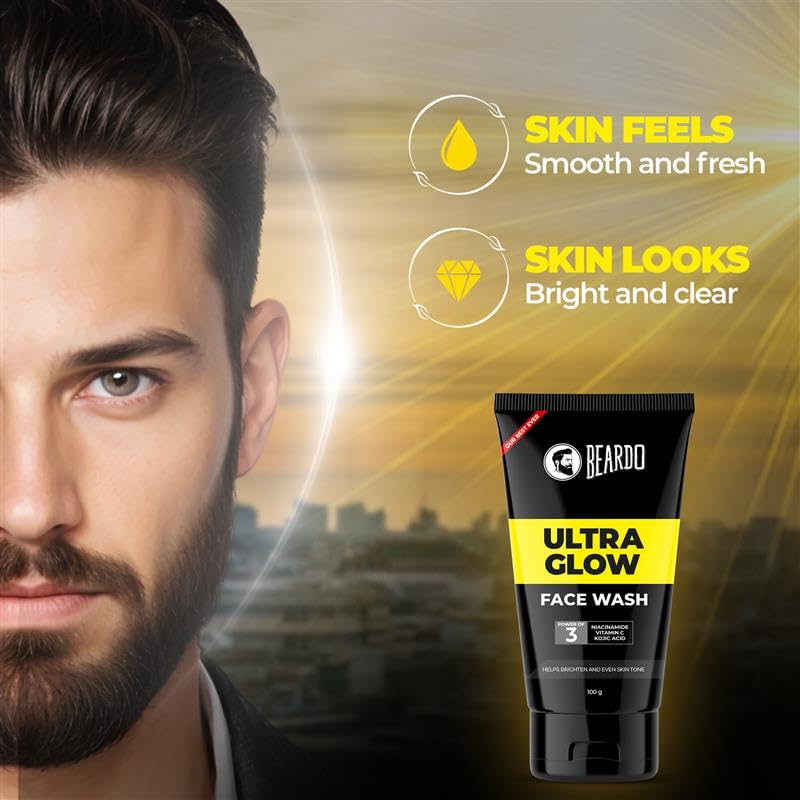 Beardo Ultraglow Face Wash for Men 100g X Pack of 2 | Brightens, Hydrates & Evens Skin Tone for Men