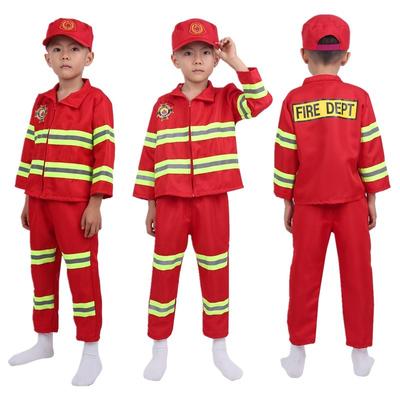 Kids Fireman Costume Set Girls Boys Firefighter Cosplay Fancy Dress Up Thick Jacket Coat With Pants Hat Set