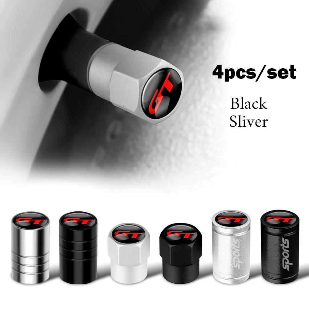 RXEC6 4pcs GT Badges Car Styling Wheel Tire Valve Stem Caps Auto Accessorie For BMW Mercedes Benz Ford Mustang Kia Peugeot Volvo Honda