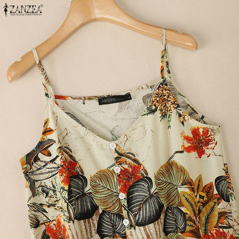 ZANZEA Women Casual V-Neck Summer Sleeveless Print Camisoles