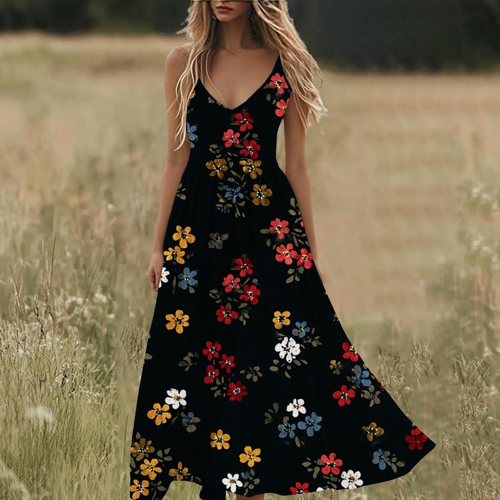 Boho Summer Dresses V Neck Floral Printed Sundresses, Beach Trendy Airy Dresses For Women