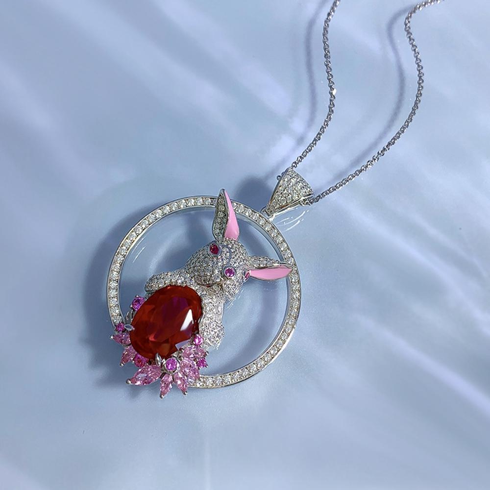 Náhrdelník z 18karátového bílého zlata s králíkem 10 * 14 mm, safírovými drahokamy, výroční dárek, ryzí stříbro 925, jemné šperky