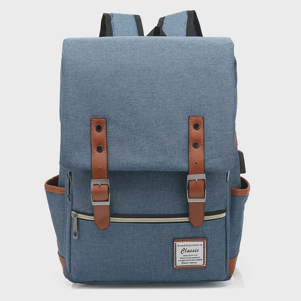Retro Canvas USB Backpack: Unisex, Large Outdoor Travel Bag