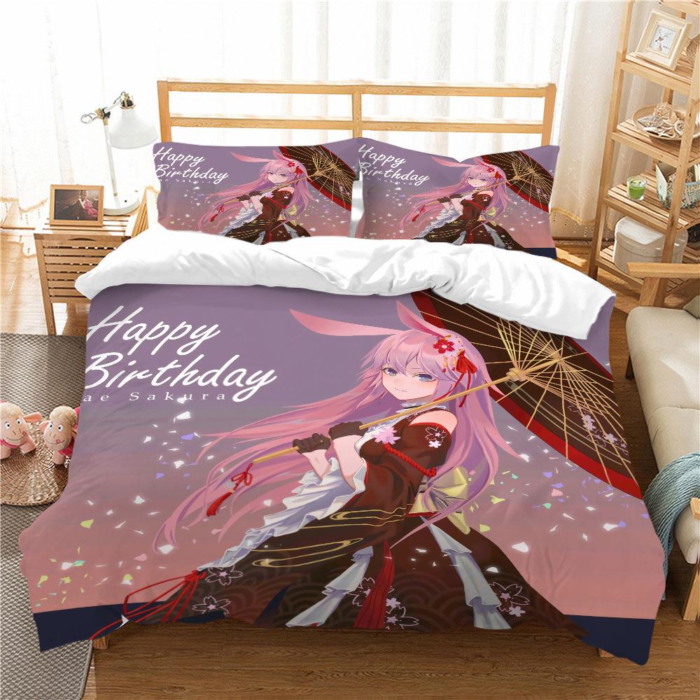 Quilt Cover Pillowcase Two Or Three-Piece Set Yae Sakura Series 3D Digital Printing Polyester