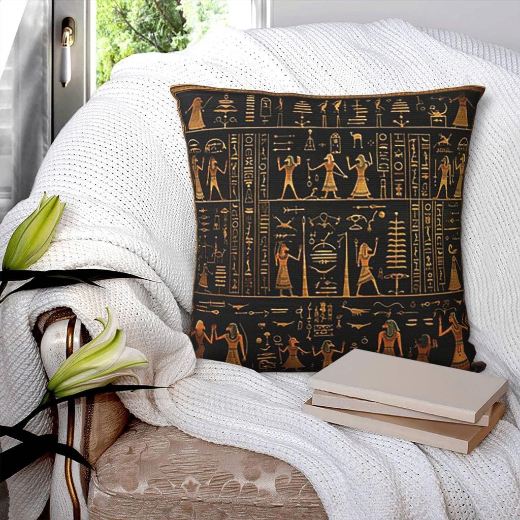 Ancient Egyptian Hieroglyphics Art Square Pillowcase Pillow Cover Cushion Zip Decorative Comfort Throw Pillow for Home Sofa
