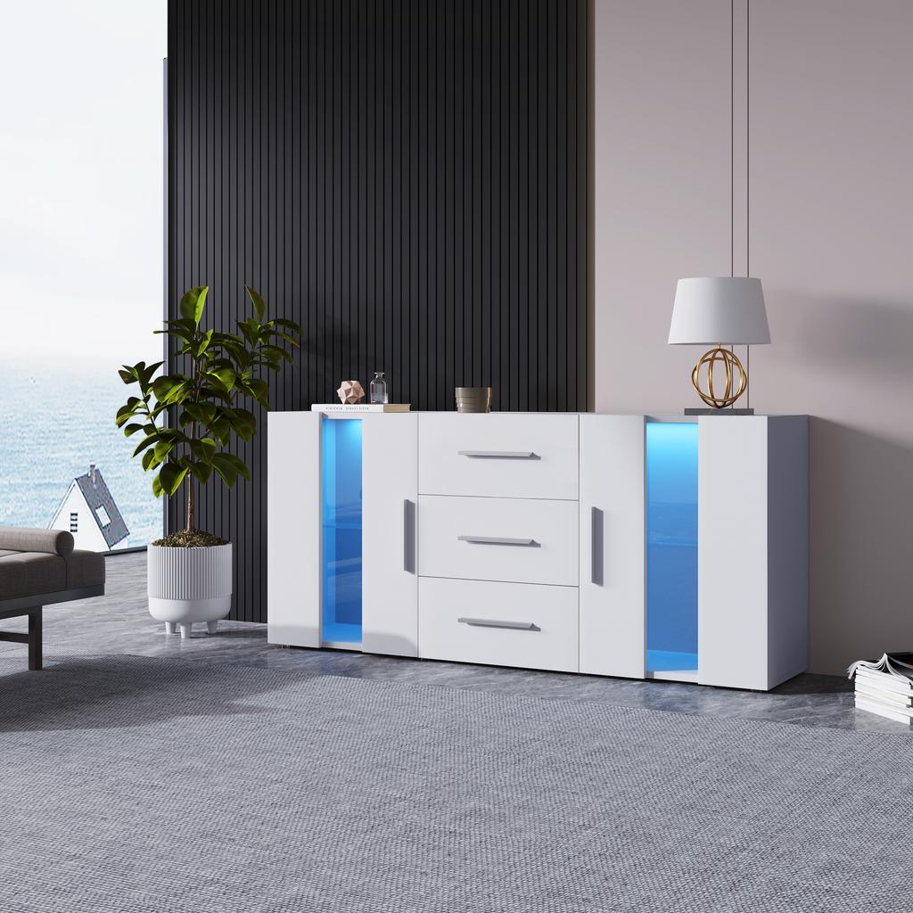 Sideboard Chest of Drawers Buffet Cabinet Storage Cabinet Cabinet Unit TV Cabinet, Lowboard, with LED Lights for Dining Room Living Room, 140*35*70cm
