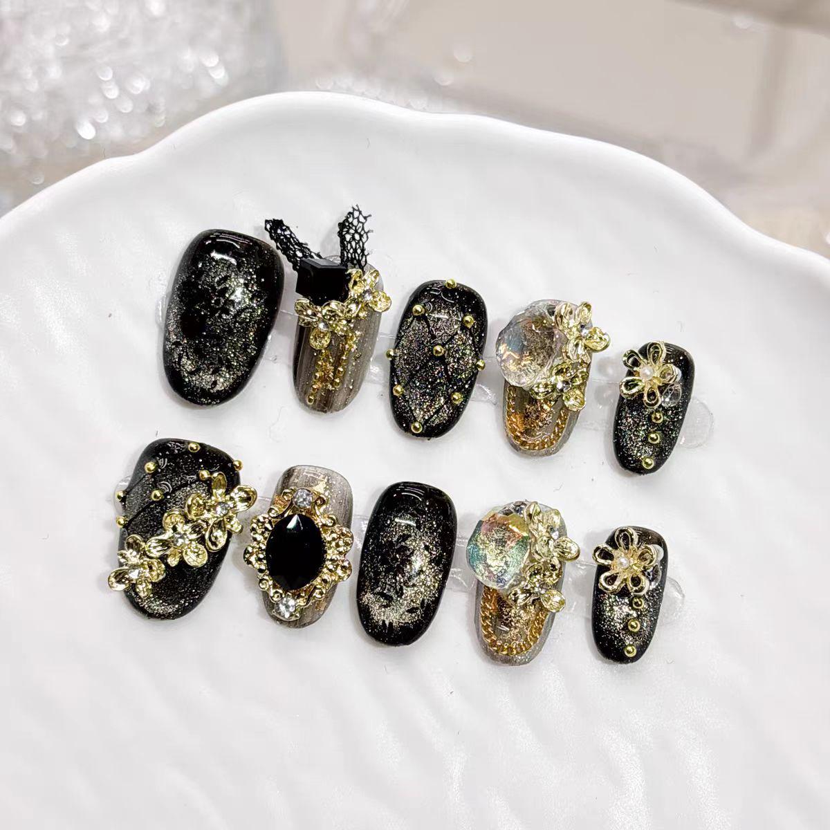 Blue Castle 2026 Handmade Almond-Shaped Short Fake Nails - Stunning Artistry