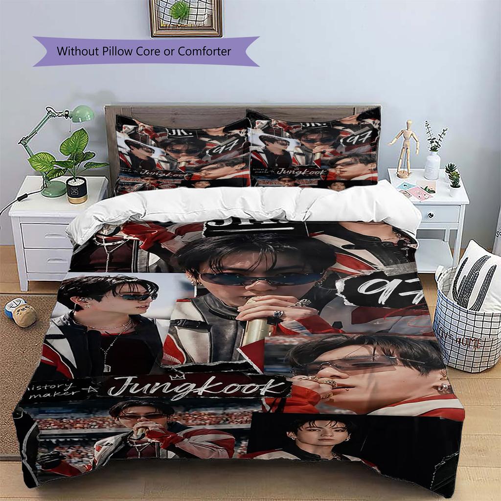 Jeon Jeongguk Pattern Bedding,Quilt Set Quilt Cover Pillowcase Home Birthday Gift(1 * Duvet Cover + 2 * Pillowcase, Without Core)