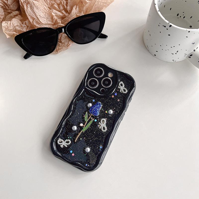 

Rose mobile phone case is suitable for Iphone15Pro pearl bow tie Apple 17 Epoxy all-inclusive fine hole 14 anti-drop. iPhone 7/8/SE 2020
