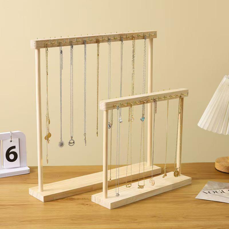 Jewelry Organizer Display Stand Solid Wood Necklace Hanging Countertop Rack For Chains Earrings Bracelets Showcase Storage Rack