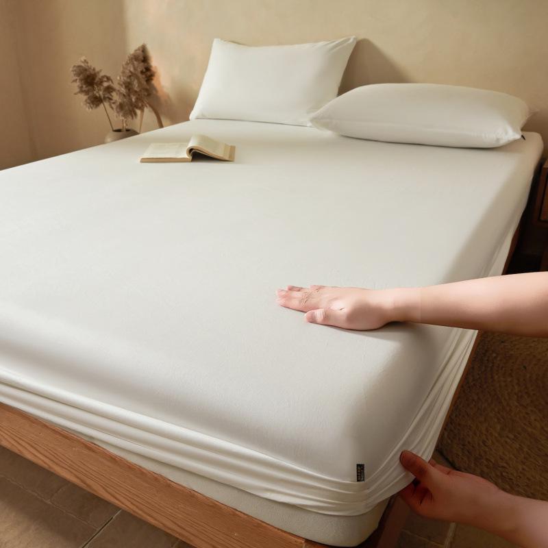 2026 Waterproof High-Rise Cotton Fitted Sheet Set - Plain Color, Summer-Ready, 3-Piece