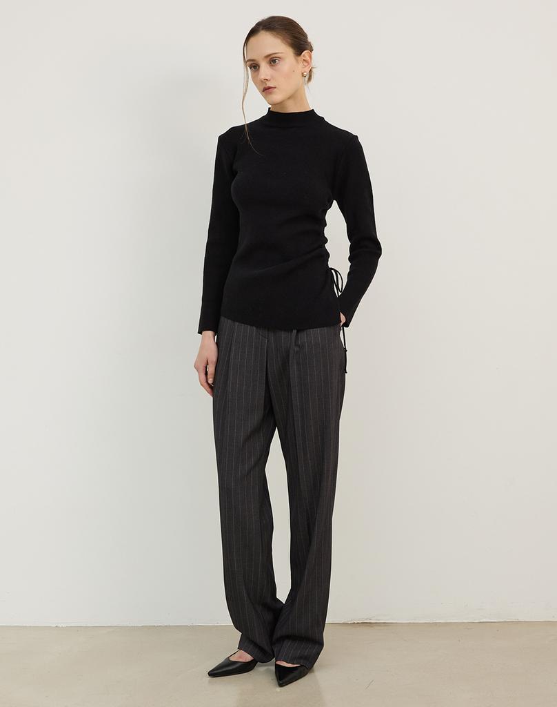 GIEMAR Mock Neck Unbalance Cut Knit Black