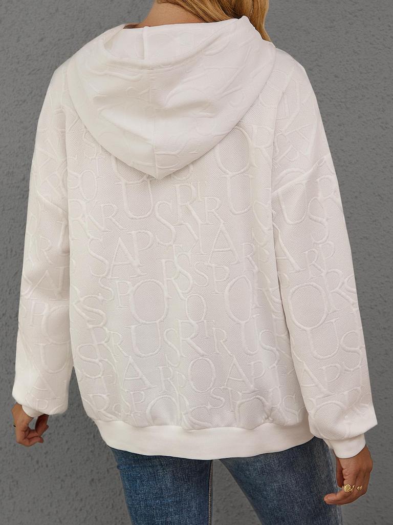 Women's 2025 European & American Fall/Winter Jacquard 3D Letter Solid Color Casual Hoodie