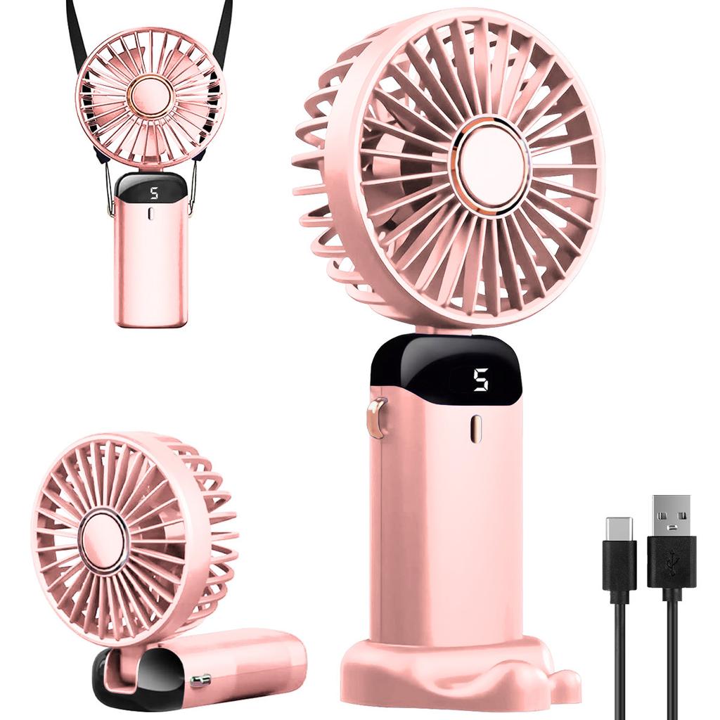Tragbarer Handheld-Mini-Ventilator 1200mAh USB-Wiederaufladbarer Ventilator 5-Stufen-Einstellung Mit Handyhalterung Display für Zuhause Outdoor-Einsatz